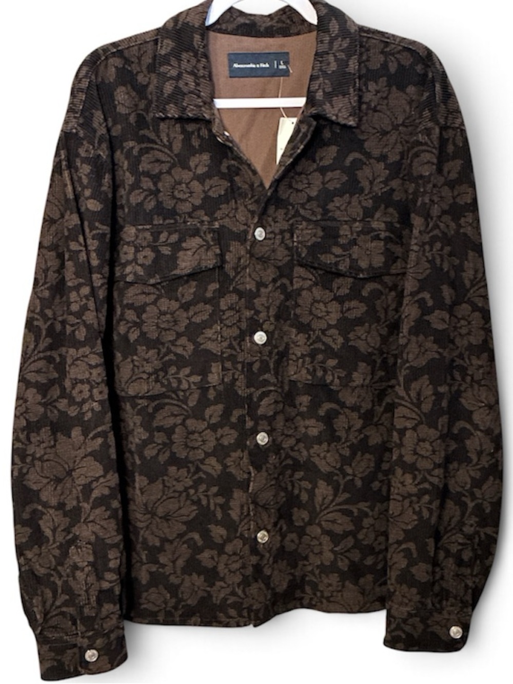 New! Abercrombie & Fitch Black Brown Floral Corduroy Shirt Jacket Shacket Large
